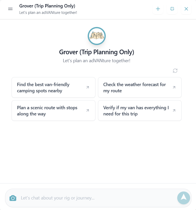 Grover app interface showing chat prompts